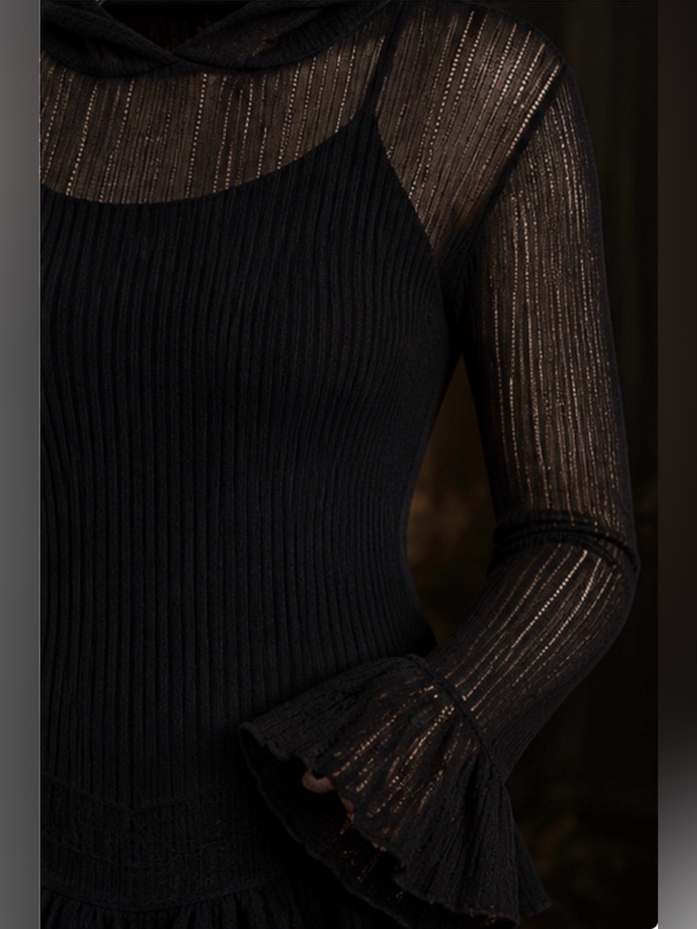 NWT Killstar Broken Halo Hooded Pointelle Knit Sweater Black Size Large - Picture 7 of 13